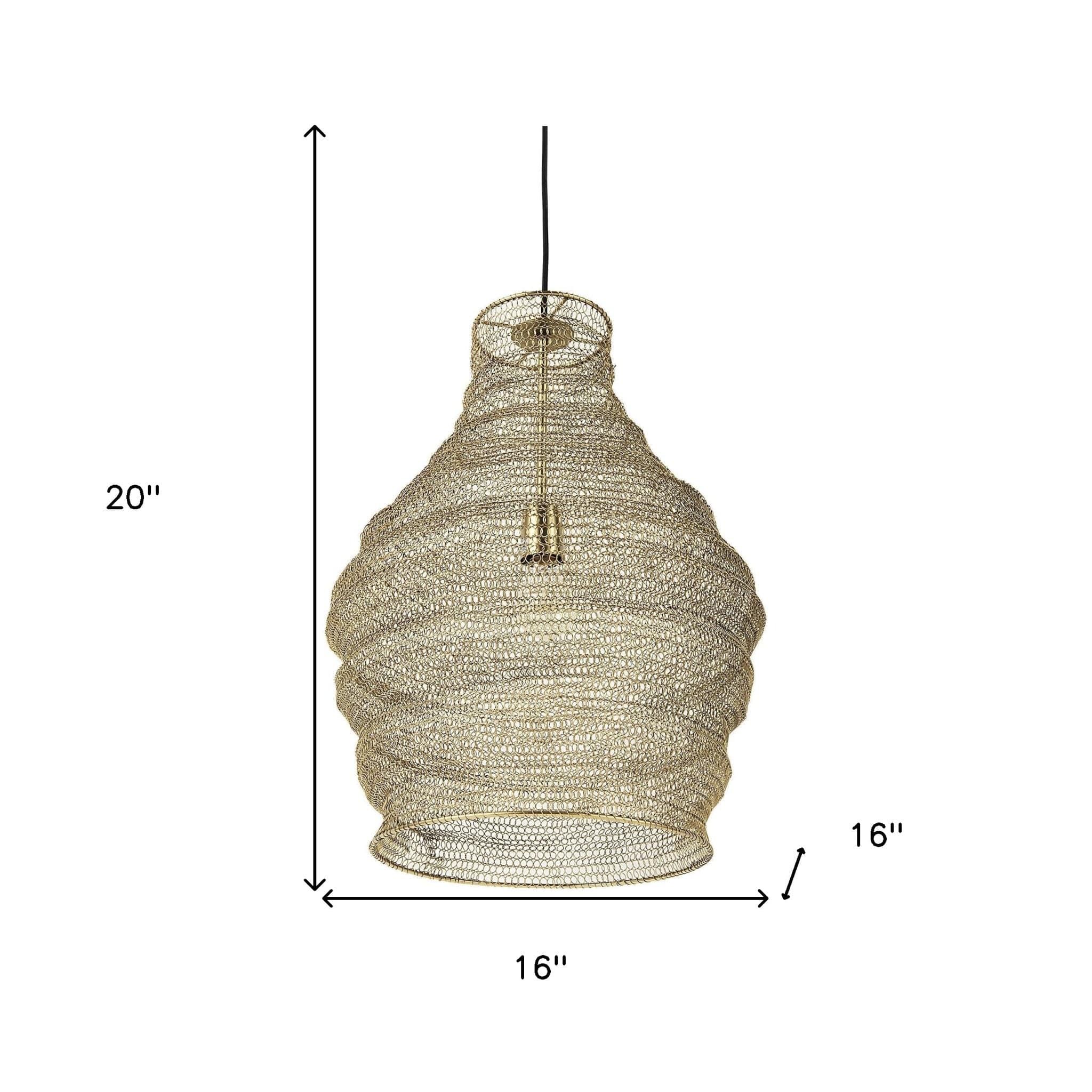Gold Metal Wire Mesh Hanging Pendant Light - Homeroots