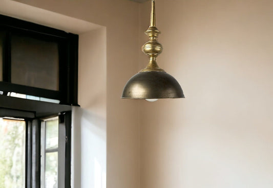Gold Toned Metal Dome Hanging Pendant Light - Homeroots