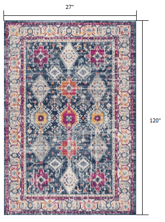 12' Runner Blue and Ivory Oriental Runner Rug - Homeroots - Flyclothing LLC