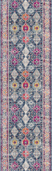 13' Runner Blue and Ivory Oriental Runner Rug