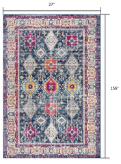 13' Runner Blue and Ivory Oriental Runner Rug