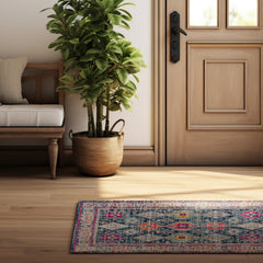 13' Runner Blue and Ivory Oriental Runner Rug