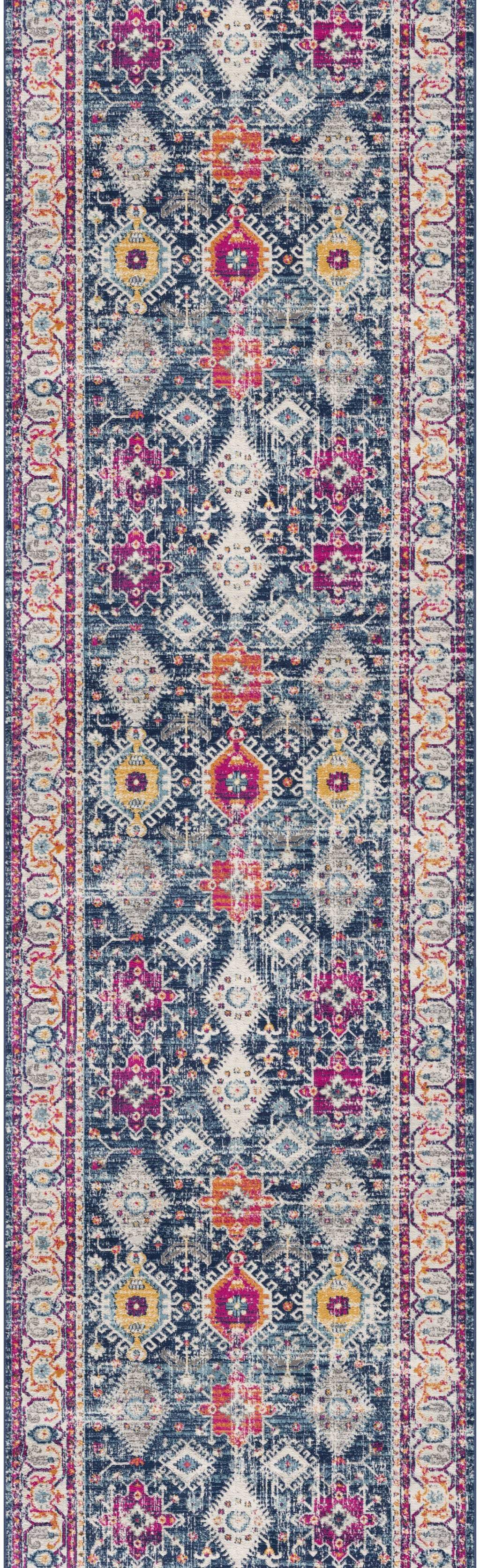 15' Runner Blue and Ivory Oriental Runner Rug - Homeroots - Flyclothing LLC