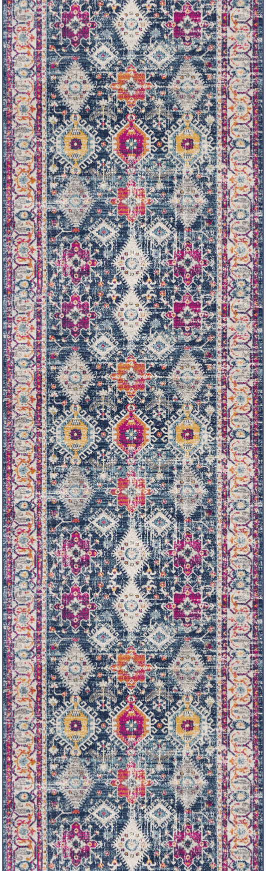 15' Runner Blue and Ivory Oriental Runner Rug