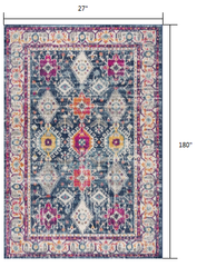 15' Runner Blue and Ivory Oriental Runner Rug