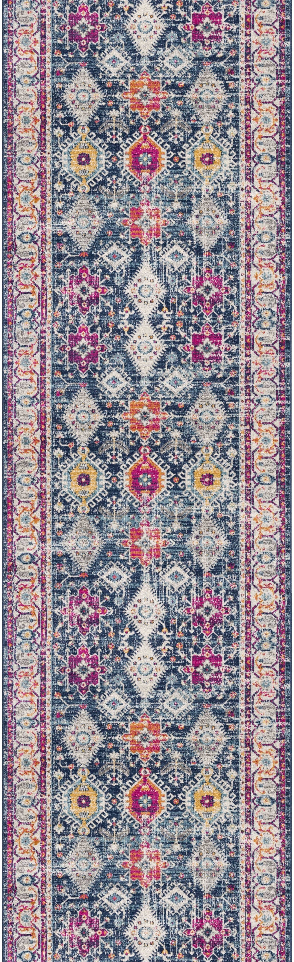 20' Runner Blue and Ivory Oriental Runner Rug - Homeroots