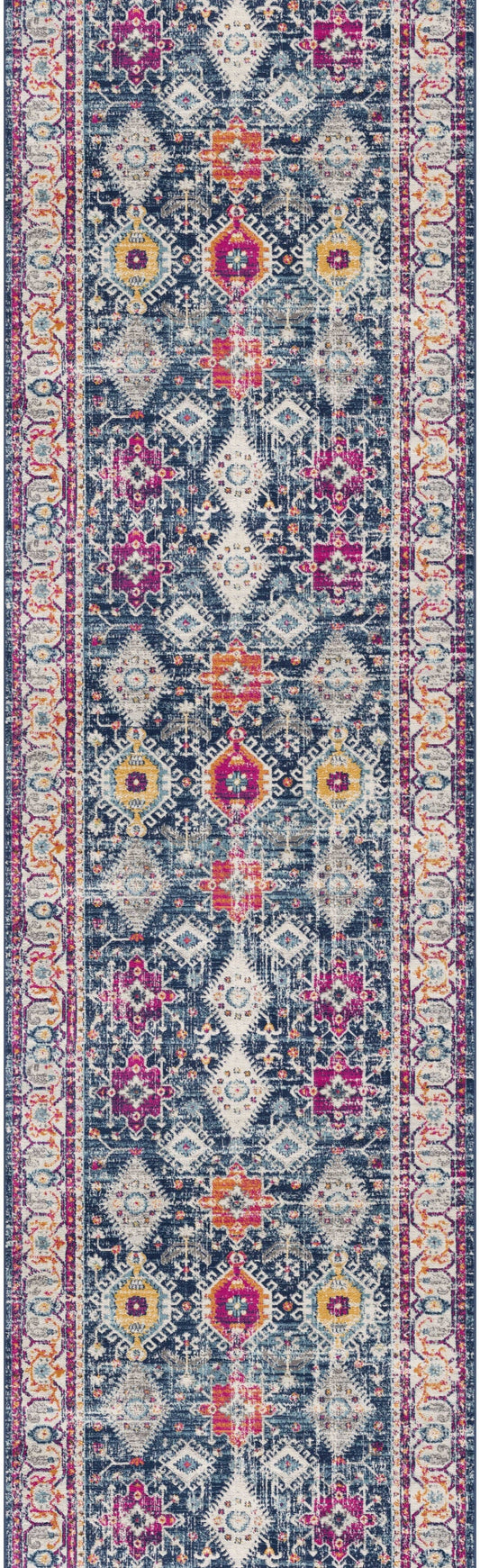 20' Runner Blue and Ivory Oriental Runner Rug - Homeroots
