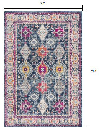20' Runner Blue and Ivory Oriental Runner Rug
