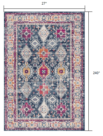 20' Runner Blue and Ivory Oriental Runner Rug - Homeroots - Flyclothing LLC