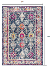 20' Runner Blue and Ivory Oriental Runner Rug