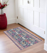 2' X 4' Blue and Ivory Oriental Area Rug - Homeroots - Flyclothing LLC