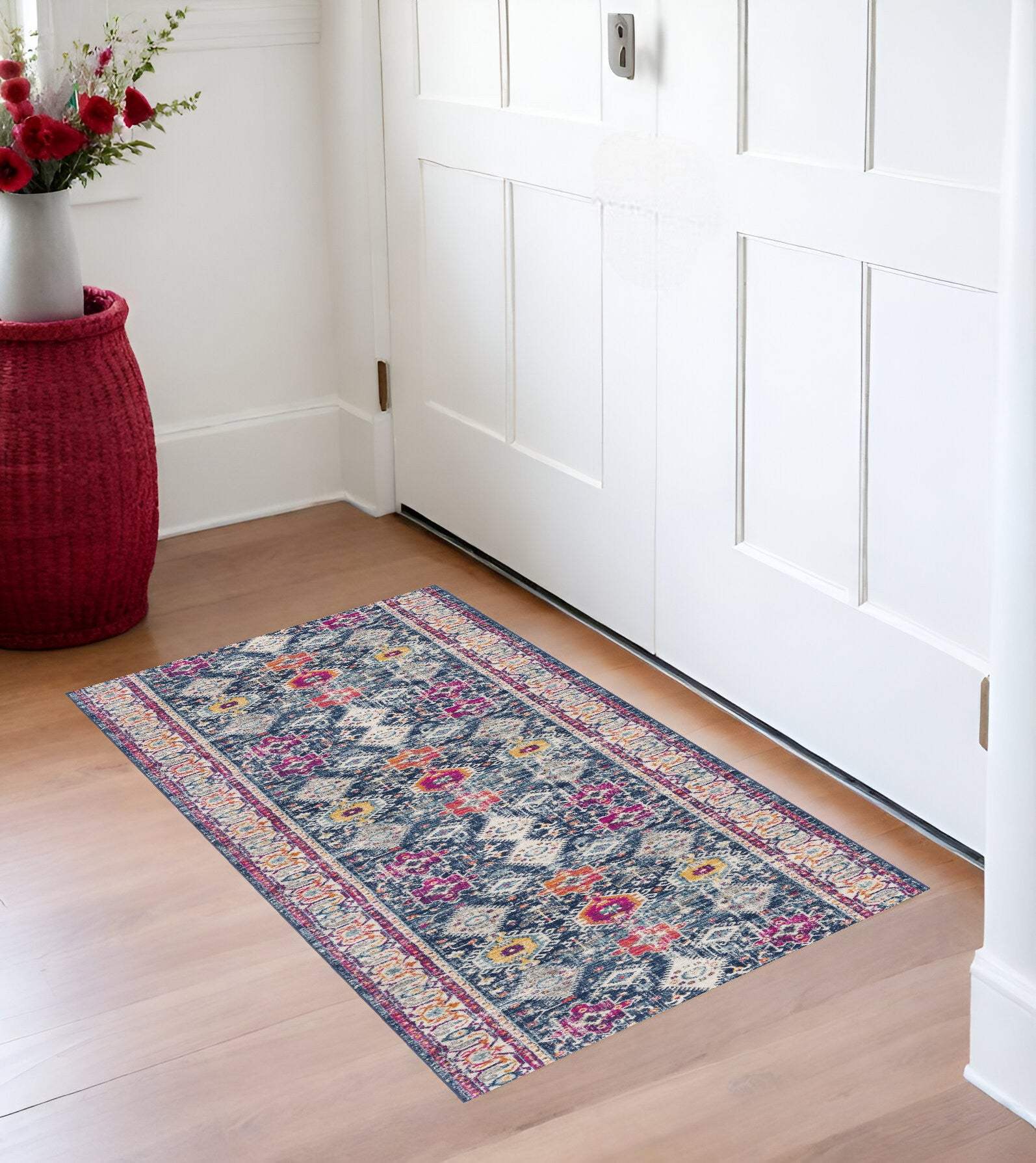 2' X 4' Blue and Ivory Oriental Area Rug - Homeroots - Flyclothing LLC