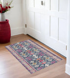 2' X 4' Blue and Ivory Oriental Area Rug - Homeroots