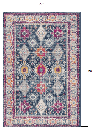 2' X 5' Blue and Ivory Oriental Area Rug - Homeroots - Flyclothing LLC