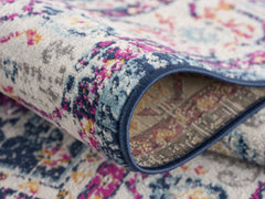 8' Runner Blue and Ivory Oriental Runner Rug