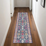 8' Runner Blue and Ivory Oriental Runner Rug - Homeroots