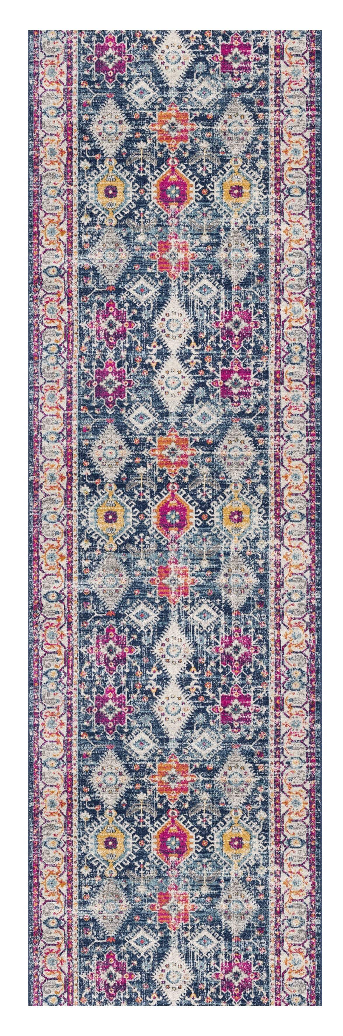 8' Runner Blue and Ivory Oriental Runner Rug - Homeroots - Flyclothing LLC