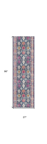8' Runner Blue and Ivory Oriental Runner Rug - Homeroots - Flyclothing LLC