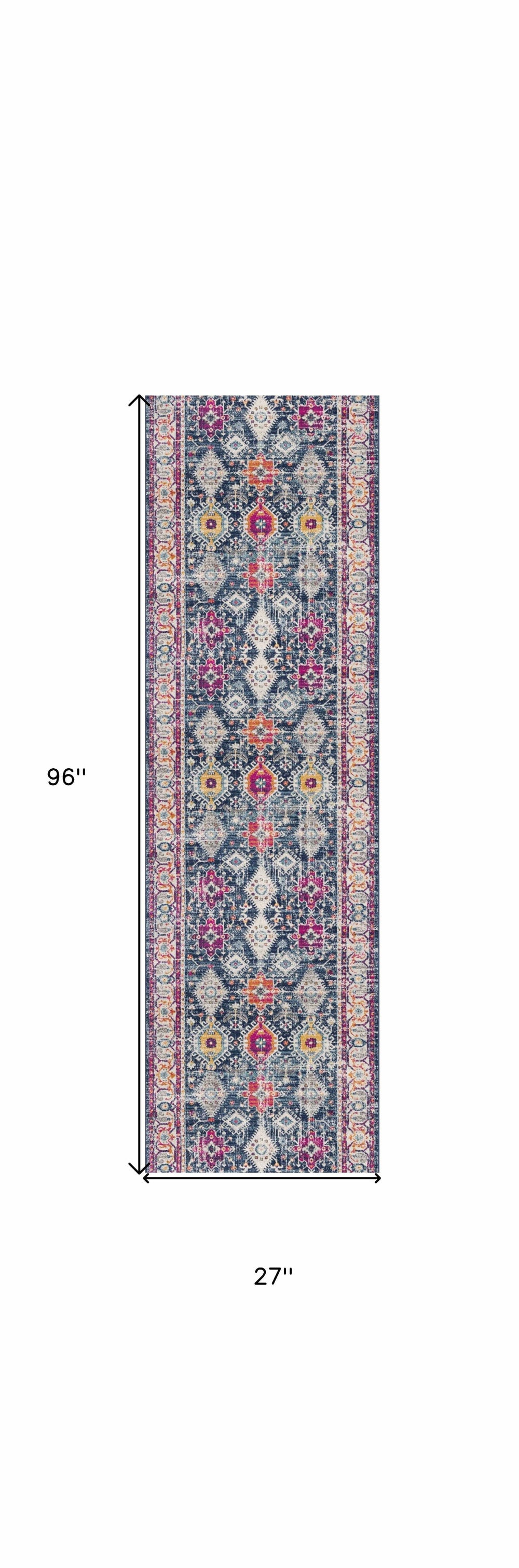 8' Runner Blue and Ivory Oriental Runner Rug - Homeroots - Flyclothing LLC
