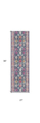 8' Runner Blue and Ivory Oriental Runner Rug