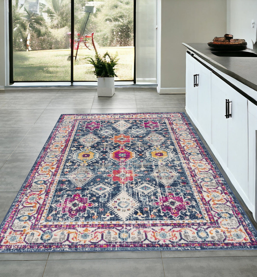 4' X 6' Blue and Ivory Oriental Area Rug - Homeroots