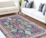 5' X 7' Blue and Ivory Oriental Area Rug - Homeroots