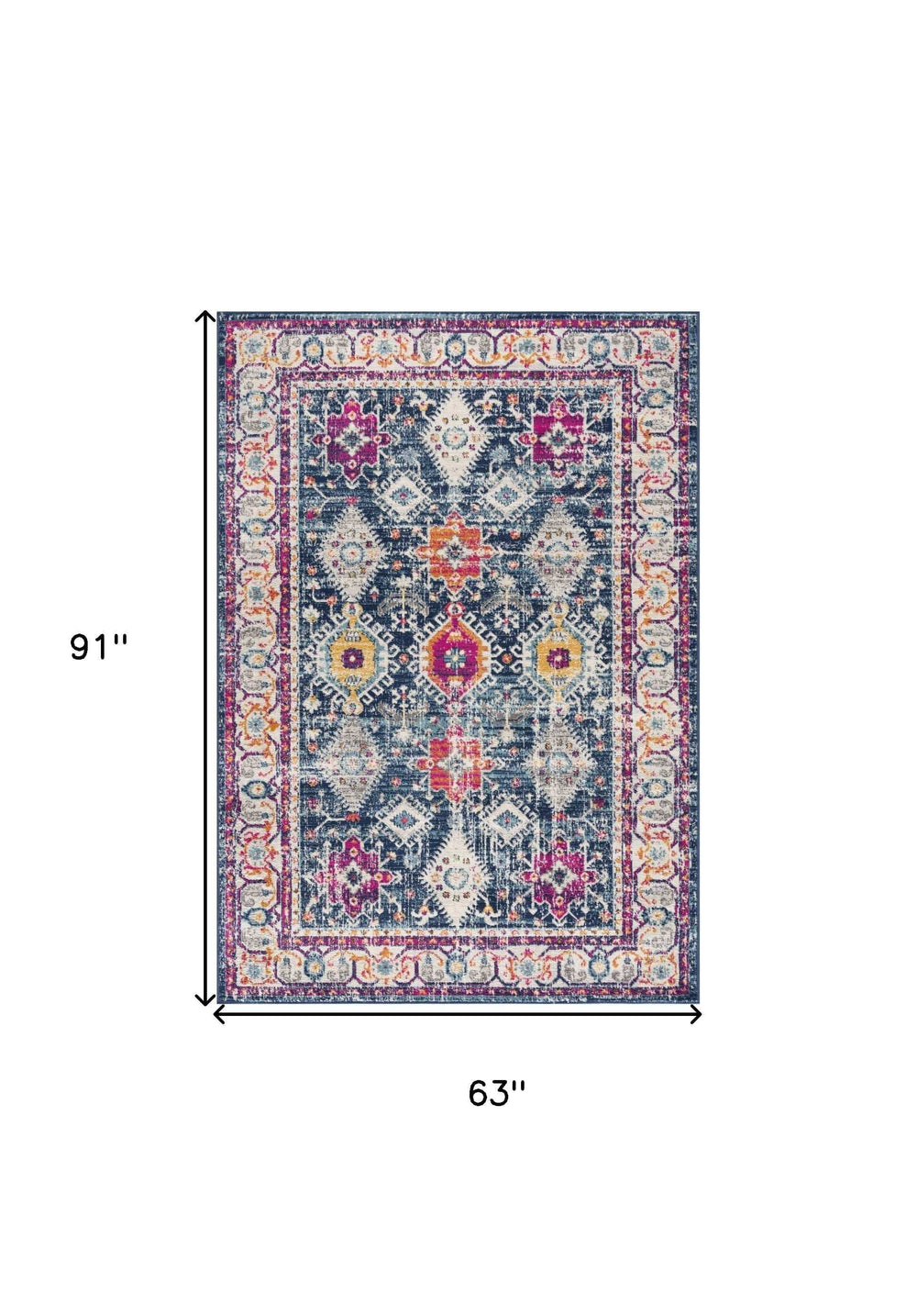 5' X 7' Blue and Ivory Oriental Area Rug - Homeroots - Flyclothing LLC
