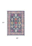 5' X 7' Blue and Ivory Oriental Area Rug - Homeroots