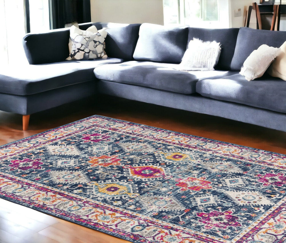 8' X 10' Blue and Ivory Oriental Area Rug - Homeroots