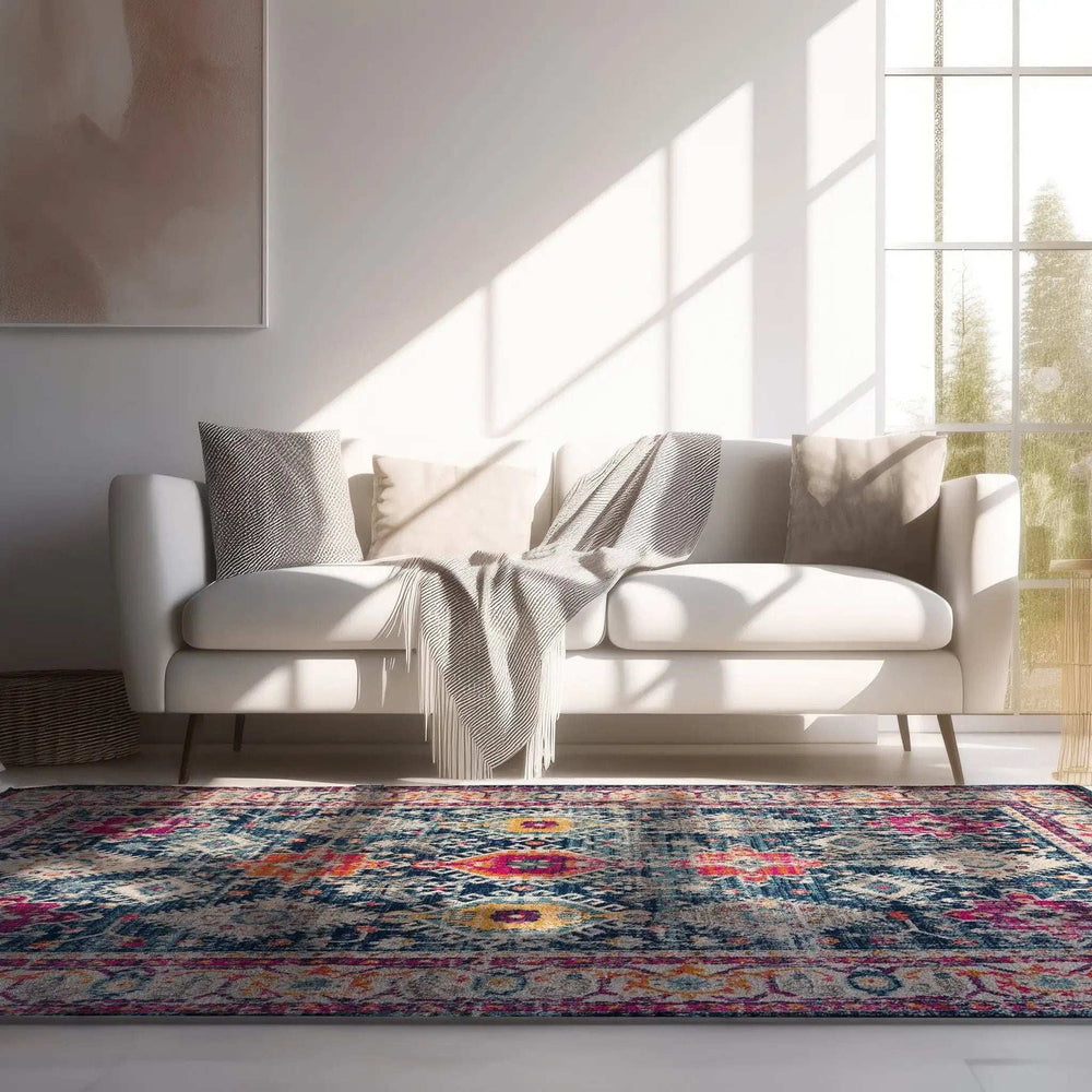 8' X 10' Blue and Ivory Oriental Area Rug - Homeroots - Flyclothing LLC
