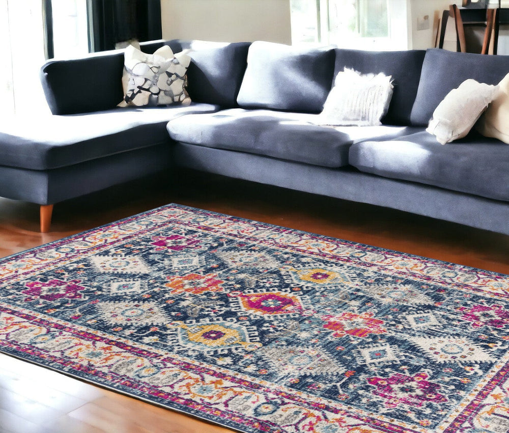 9' X 13' Navy Traditional Decorative Area Rug - Homeroots