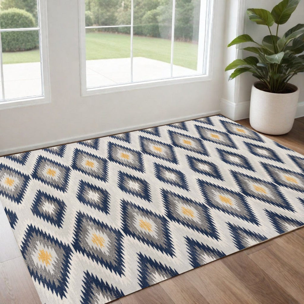 2' X 4' Blue Ikat Kilim Area Rug - Homeroots