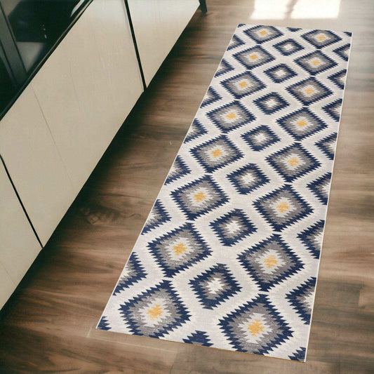 2' X 6' Blue Ikat Kilim Area Rug - Homeroots - Flyclothing LLC