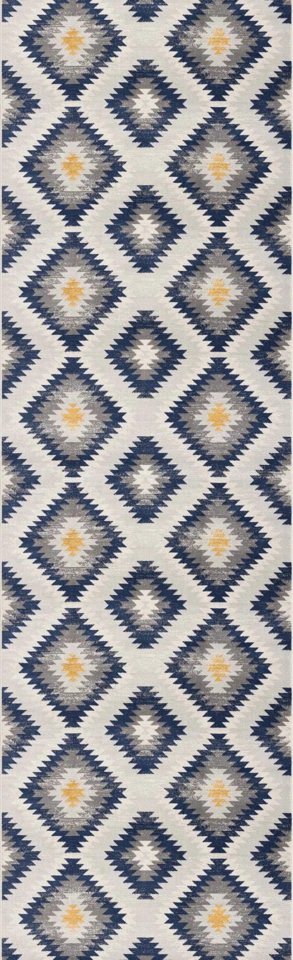 8' Blue Ikat Kilim Runner Rug - Homeroots - Flyclothing LLC