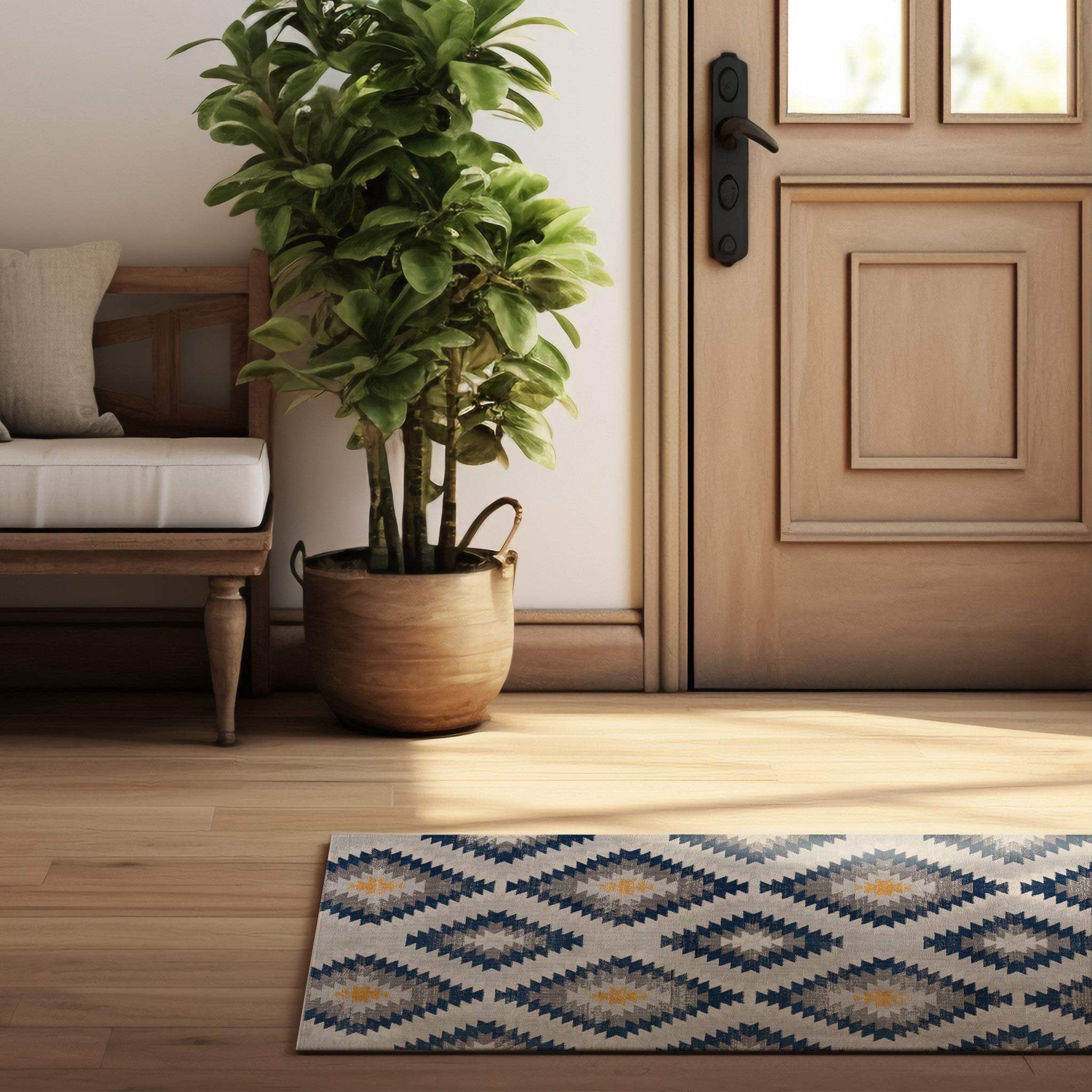 8' Blue Ikat Kilim Runner Rug - Homeroots - Flyclothing LLC