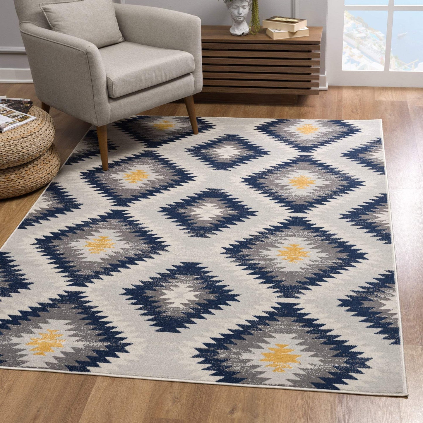 4' X 6' Blue Ikat Kilim Area Rug - Homeroots - Flyclothing LLC