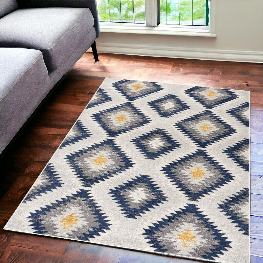 5' X 7' Blue Ikat Kilim Area Rug - Homeroots