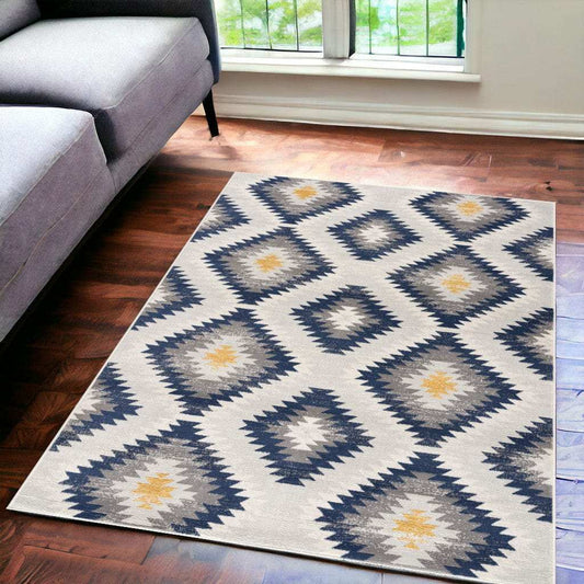 5' X 7' Blue Ikat Kilim Area Rug - Homeroots - Flyclothing LLC