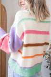 Contrast Striped Round Neck Drop Shoulder Sweater - Trendsi - Flyclothing LLC