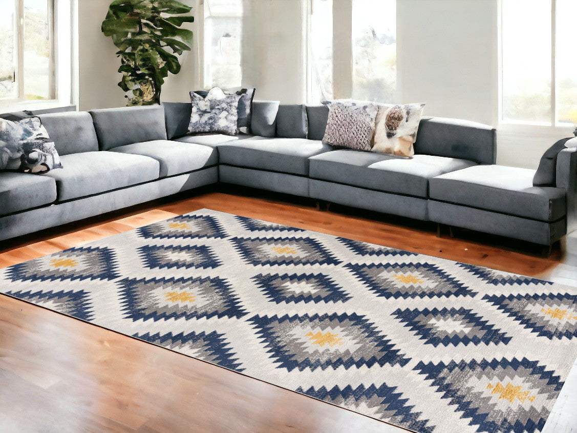 6' X 9' Blue Ikat Kilim Area Rug - Homeroots - Flyclothing LLC