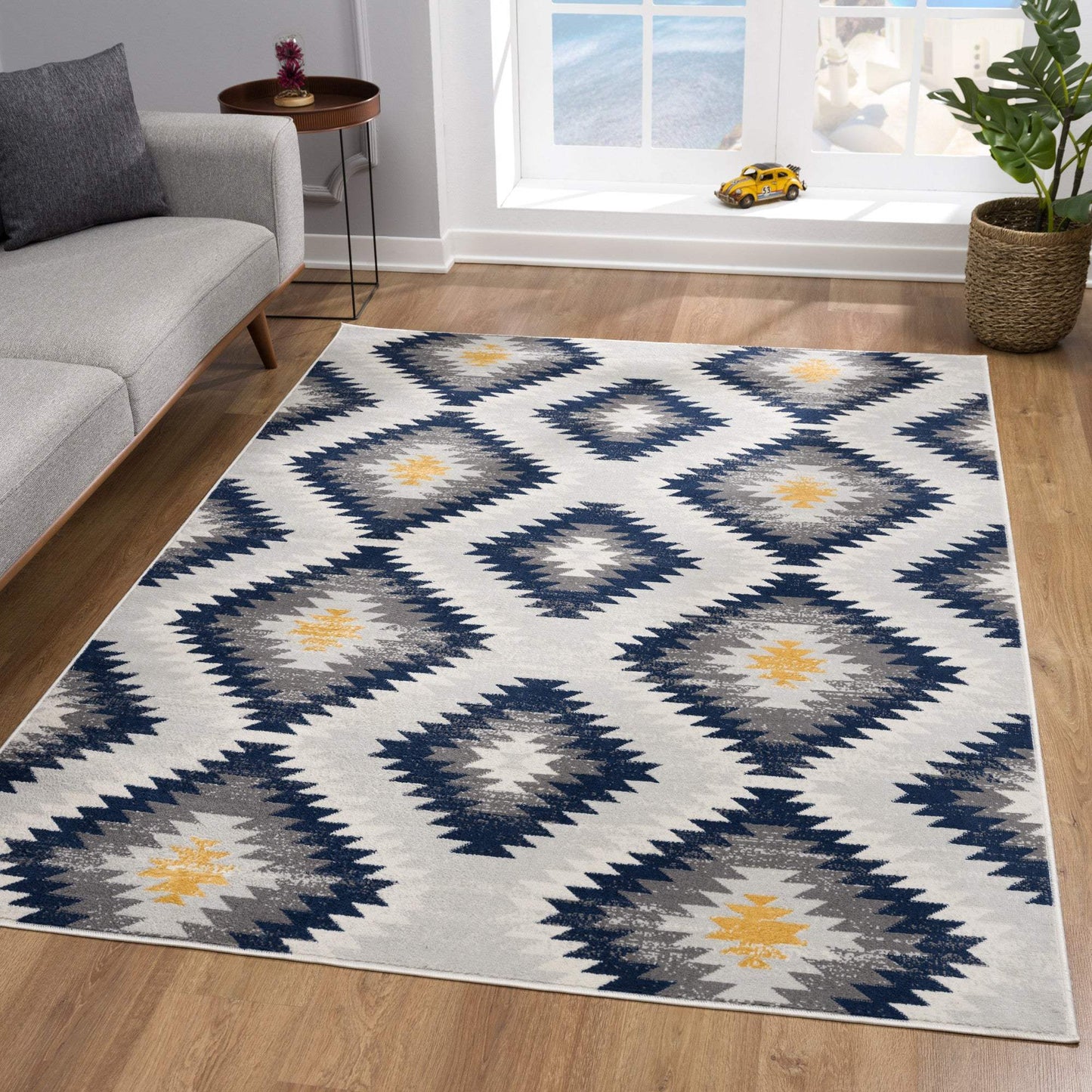 6' X 9' Blue Ikat Kilim Area Rug - Homeroots - Flyclothing LLC
