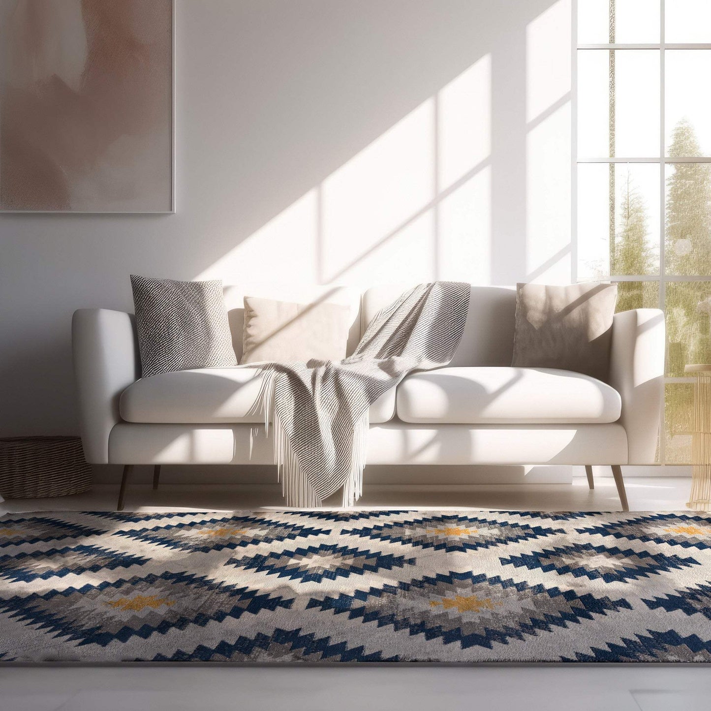 6' X 9' Blue Ikat Kilim Area Rug - Homeroots - Flyclothing LLC