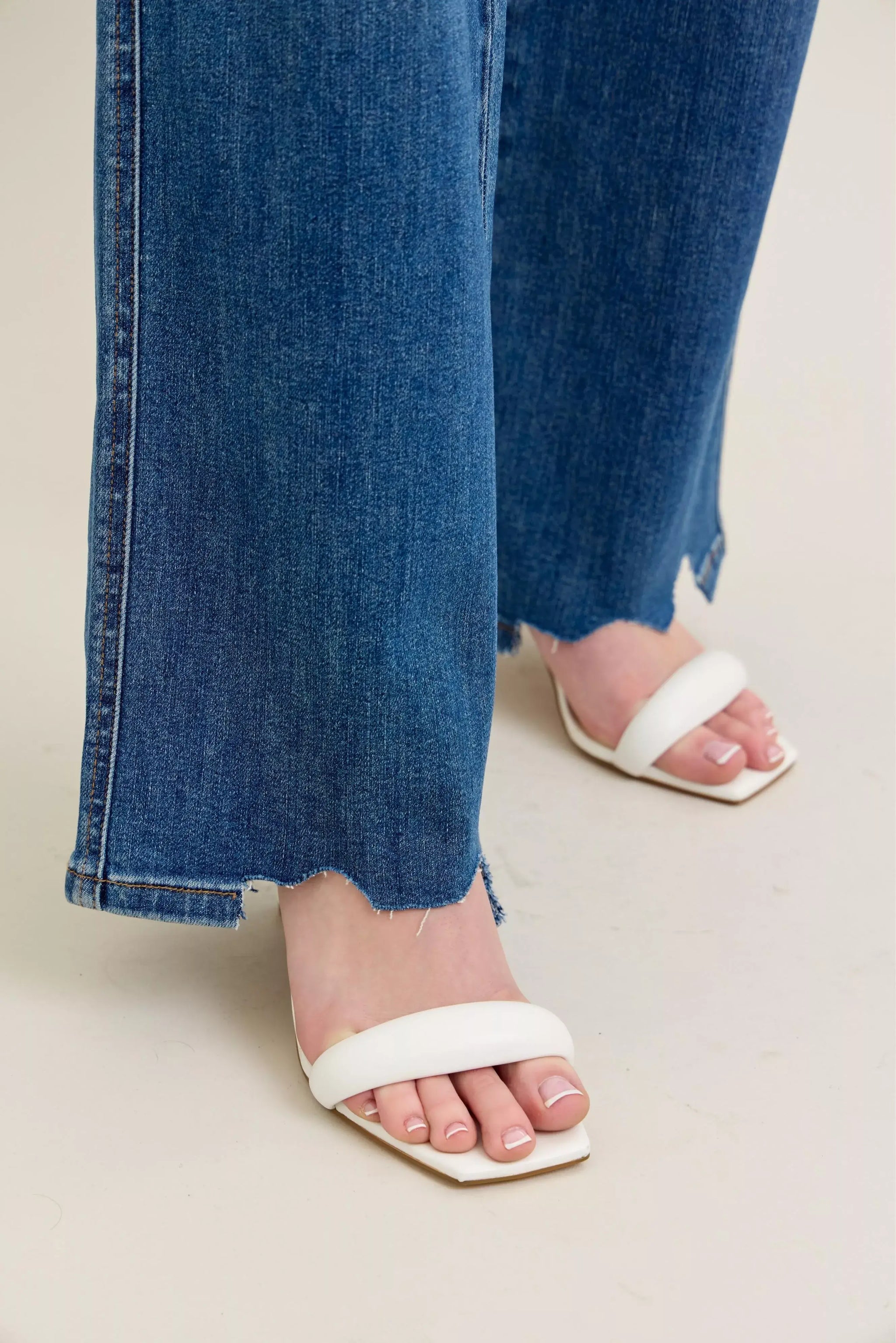 Judy Blue Full Size High Waist Tummy Control Chew Hem Destroy Wide Jeans Plus Size - Trendsi - Flyclothing LLC