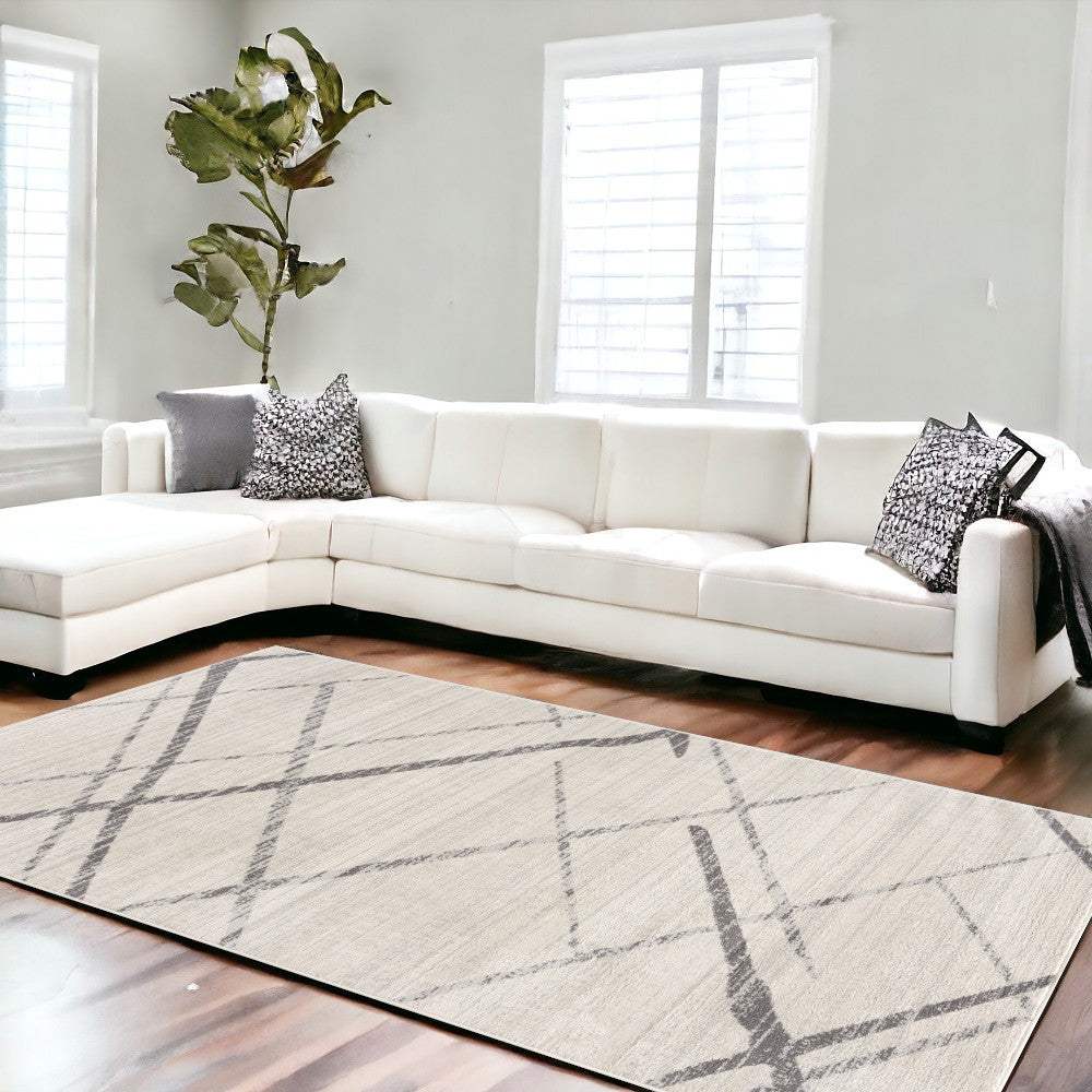 12' X 18' Gray Geometric Washable Non Skid Area Rug - Homeroots - Flyclothing LLC