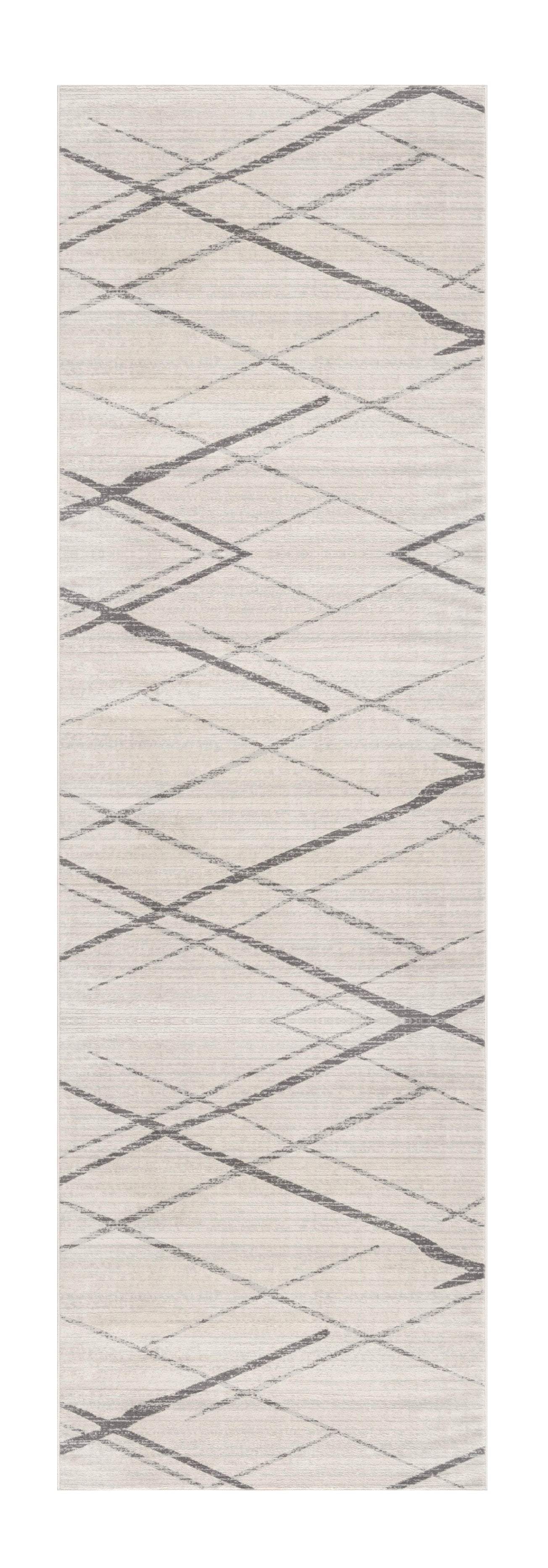 10' Runner Gray and Ivory Geometric Runner Rug - Homeroots - Flyclothing LLC