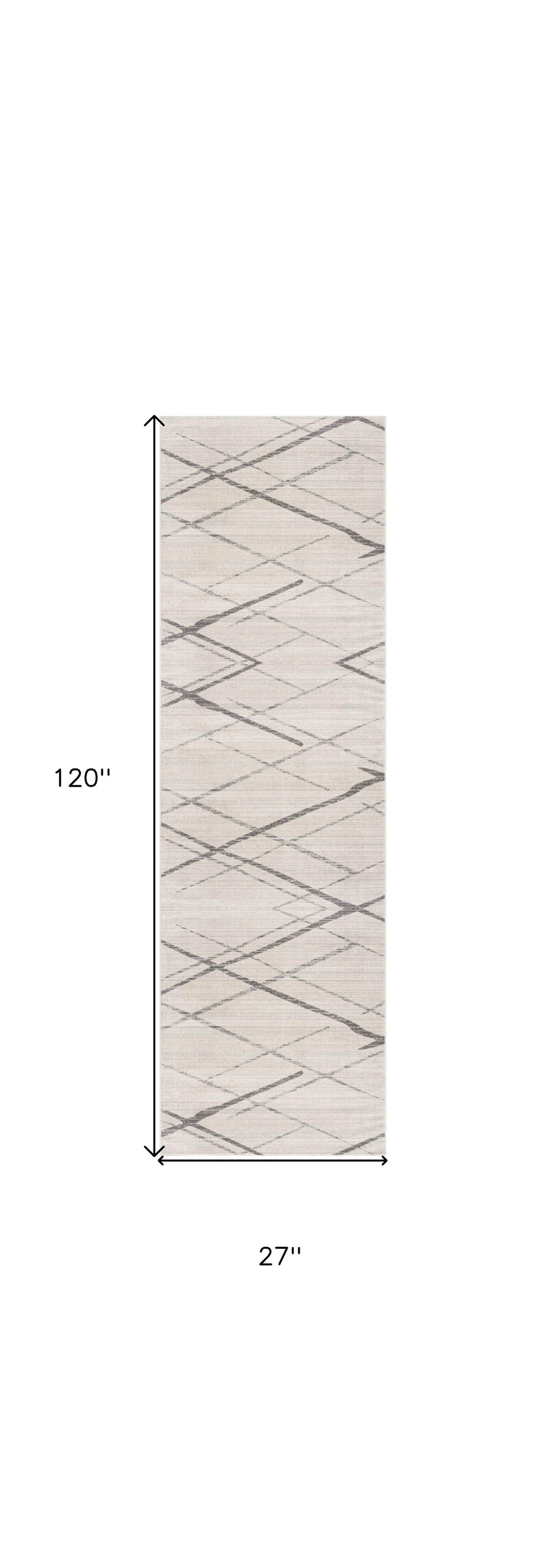 10' Runner Gray and Ivory Geometric Runner Rug - Homeroots - Flyclothing LLC
