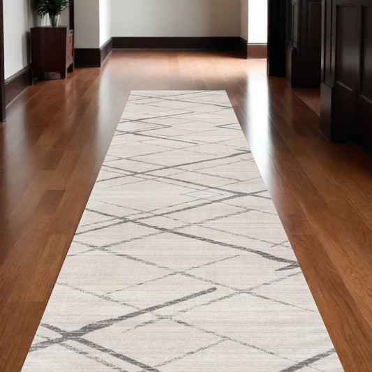 15' Runner Gray and Ivory Geometric Runner Rug