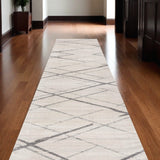 15' Runner Gray and Ivory Geometric Runner Rug - Homeroots