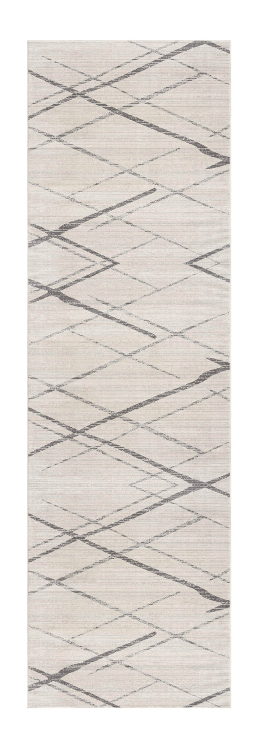 15' Runner Gray and Ivory Geometric Runner Rug