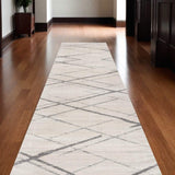 20' Runner Gray and Ivory Geometric Runner Rug - Homeroots - Flyclothing LLC